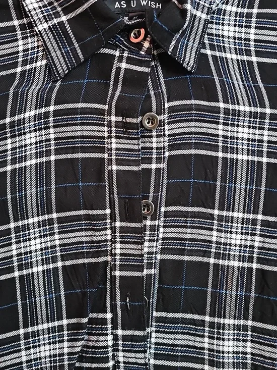 As U Wish Black and White Plaid Half Button-Down Dress - Picture 3 of 7